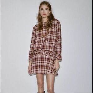 Zara Plaid Long Sleeve Dresss